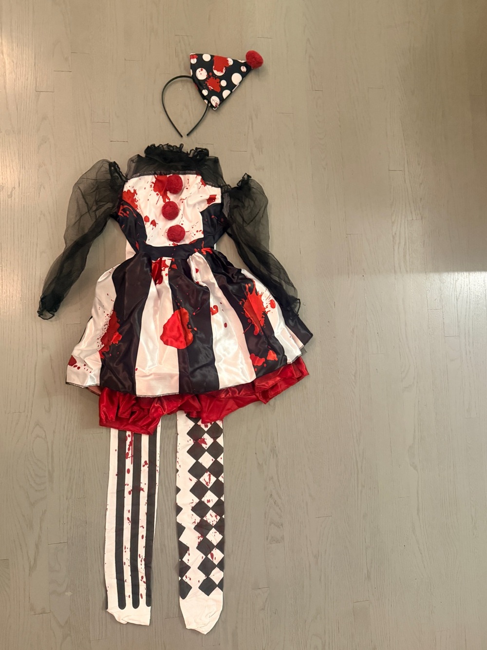 Kids Red & Black Clown Costume with Polka Dot Hat